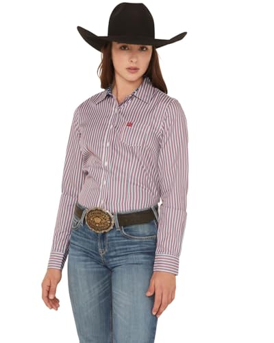 Cinch Women's Red and Blue Stripe Tencel Button Shirt Multi XL