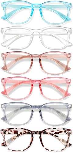 Image of Blue Light Glasses for Woman Men, 99% Blocking Square Frame 6 Pairs | Anti Eyestrain & UV Glare Protection, Computer Blue Light Blocking Glasses for Gaming TV Phone Screen
