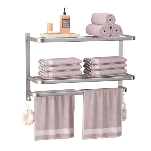 23″ Towel Racks for Bathroom with Towel Bars, 3 Tier Hotel Towel Shelf Stainless Steel Wall-Mounted Holder with Towel Shelves Brushed Nickel