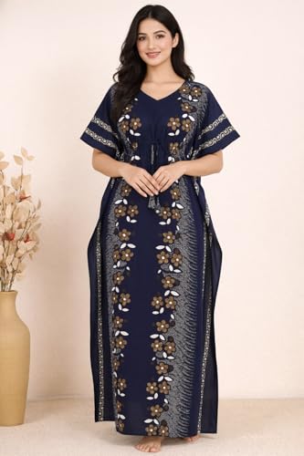 Image of Bahumaan Pure Cotton Kaftan Nighty for Women | Kaftan Maxi for Women | Kaftan Night Gowns for Women | Cotton Nighty for Women Stylish |