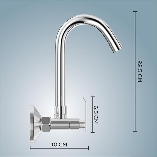 Image of Gloxy Premium Brass 2 in 1 Wall Mounted Sink Mixer with 360 Swivel Spout - Jet+ Lever Kitchen Sink Mixer with Chrome Finish - Hot & Cold Water Mixer for Bathroom & Kitchen Sink - 10 Years Warranty