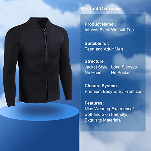 Intboss Wetsuit Top Men,2Mm Mens Wetsuit Top 3Mm Long Sleeve Wetsuit Jacket Men Front Zip Warm Wets Suit Jackets For Men Stretch Mens Wetsuit Top #TOP1