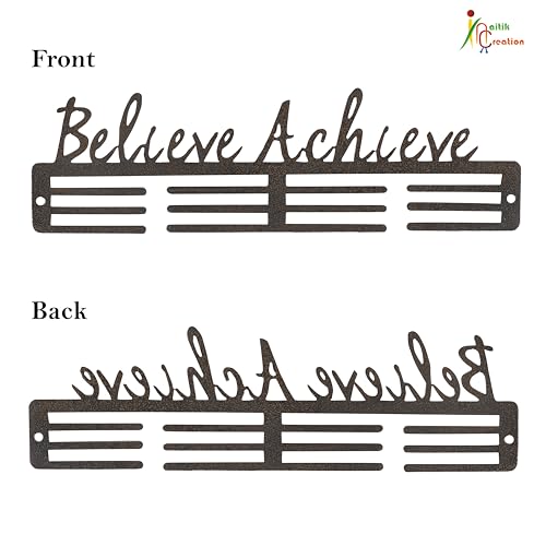 Image of NAITIK CREATION Medal Hanger for Wall - Medal Holder Display Hanger | Holds Up to 65 Medals | Sports Medal Display | Medals Hanger | Premium Antique Golden (Believe Achieve)
