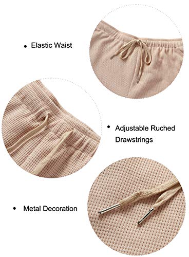 Zesica Women's Waffle Knit Pajama Set Short Sleeve Top And Shorts Loungewear Athletic Tracksuits With Pockets Beige #TOP4