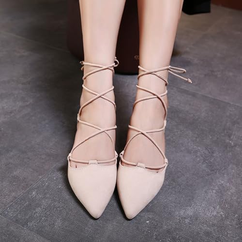 Bellirala Women's Pointy Toe Ballet Flats Cross Strap Wrap Ballerina Shoes Faux Suede Lace Up Closed-Toe Flat Strappy Sandals4