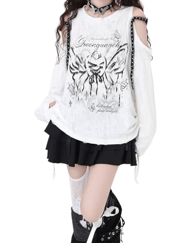 T-shirt Y2K épaule dénudée pour un look grunge harajuku