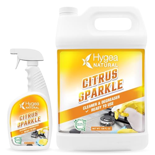 Hygea Natural Citrus Sparkle Heavy Duty Degreaser & All Purpose Cleaner - Pure Citrus Extracts & Natural D-limonene - Removes Grease, Dirt & Grime (24oz Spray & 128oz Gallon)