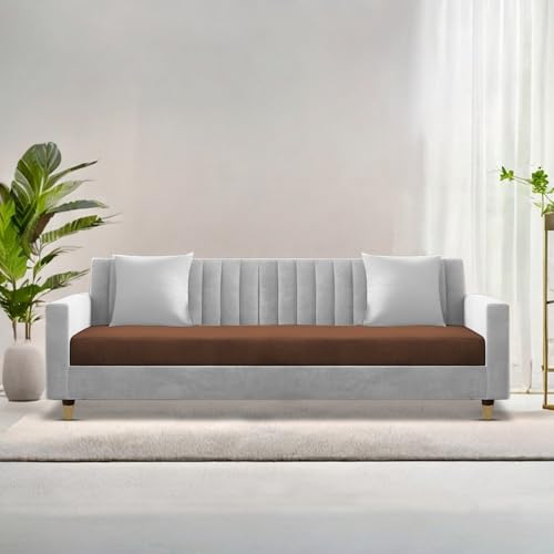 Image of Casaliving Garcia 3 Seater Sofa Set for Living Room (Brown Grey Colour) Premium Fabric Sofa