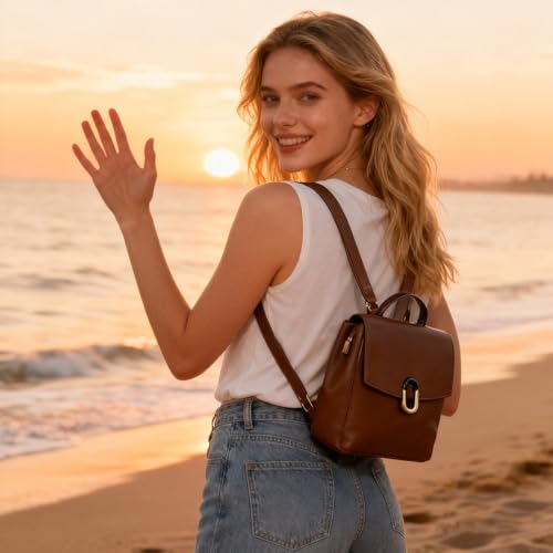 Image of BOYATU Genuine Leather Backpack Purse for Women: Leather Backpack Elegant Shoulder Bags - Fashion Travel Handbag (Coffee brown)