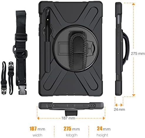 Gerutek Samsung Galaxy Tab S8/S7 11 inch Tablet Case Shockproof , Heavy Duty Rugged Durable Case with Pencil Holder ,360° Kickstand/Hand/Shoulder Strap Protective Cover for Galaxy Tab S8/S7 , Black