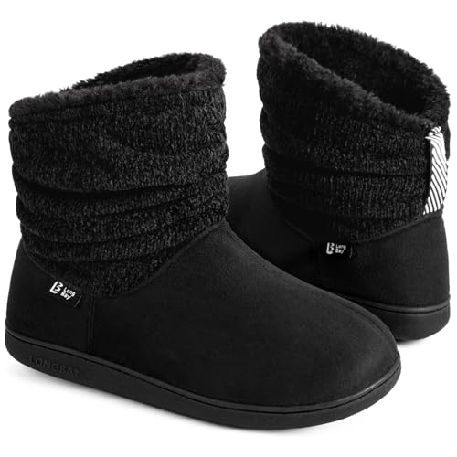 Longbay Women's Warm Chenille Knit Bootie Slippers...