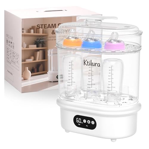 Ktilura Baby Bottle Sanitizer and Dryer, 4-in-1 Fast Electric Sanitizing & Drying Machine, BPA-Free Food-Grade Material, Fits 6 Bottles/Pacifiers/Teethers, One-Touch Operation for New Parents