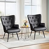Ckaff Ohrensessel Sessel Wohnzimmer 2er Set, Skandinavischer Stil Relaxsessel PU-Kunstleder mit Hoher Rückenlehne Loungesessel Polstersessel fürs...