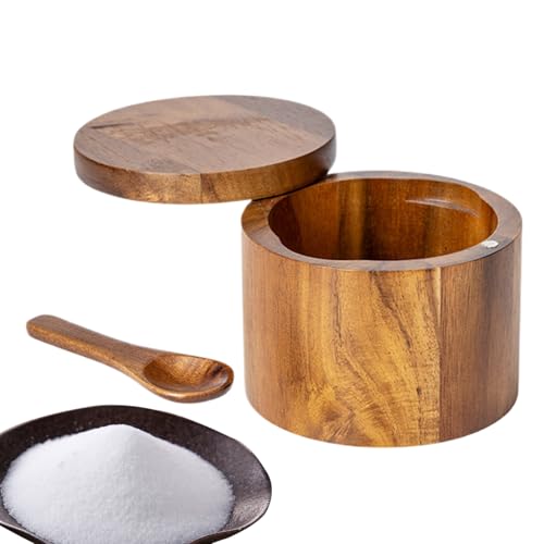 Generisch Salzdose aus Holz | Salz- und Pfefferdose aus Akazienholz Salzstreudose Küchensalzbehälter mit schwenkbarem Magnetdeckel und integriertem...