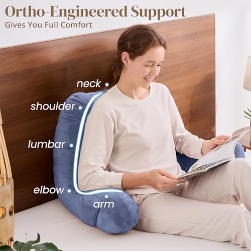 Image of Sasttie Reading Pillow for Bed, Back Pillow for Sitting Up, Grey Purple | 23 inch Backrest Support Cushion for Couch, Sofa, and Floor, Dorm Essentials, OEKO-TEX, Adjustable Down Alternative Fill