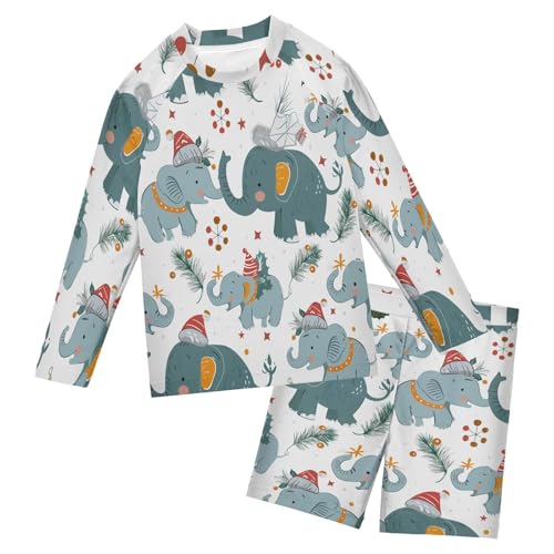Elephant Spruce Branch Boys Swimsuit Rash Guard Toddler Kids Long Sleeve Swim Shirt and Trunks Swimwear Set 3-10Y