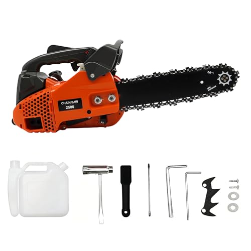 Motosierra de gasolina 900 W/25 cc – Motosierra ligera y manejable con espada de 11,8 pulgadas para leña, jardinería y picar madera, incluye bloqueo de seguridad y mango ergonómico