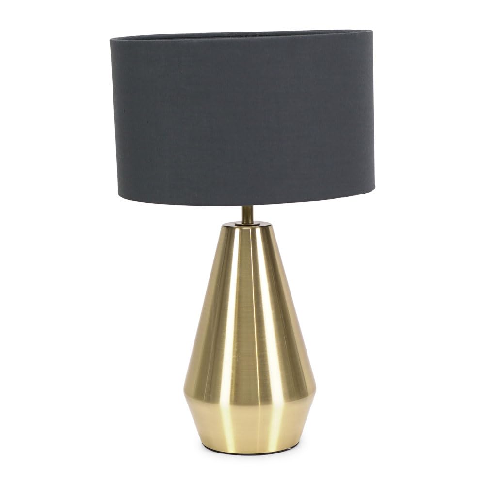 ValueLights Jax Antique Brass Metal Dimmable Touch Table Lamp with Fabric Drum Shade in Charcoal