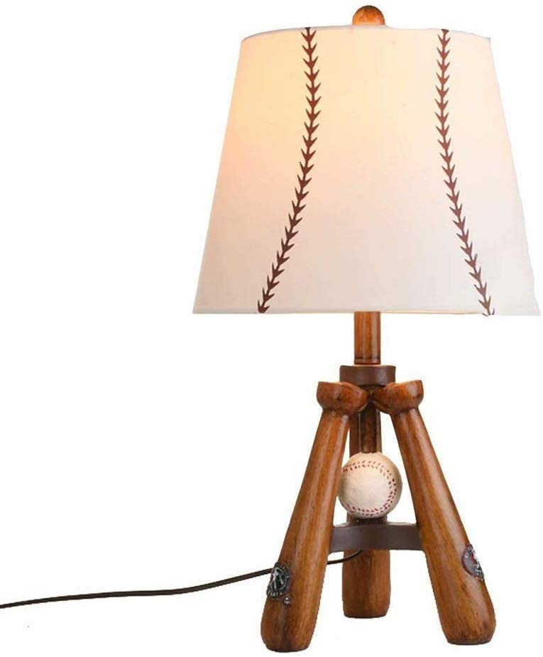 VYYAF Simple E27 Antique Wooden Desk Light Bedside Lamp, Baseball Resin Decoration Table Lamp, Children's Room Living Room Edison Floor Lantern, Study Reading Light