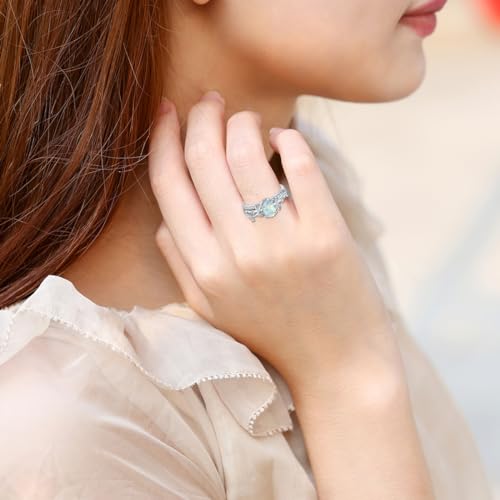 Genuine Opal Engagement Ring for Women,1ct Leaf Oval Opal Ring Set in 925 Sterling Silver with Cubic Zirconia Wedding Valentine's Day Dainty Promise Ring For Her4