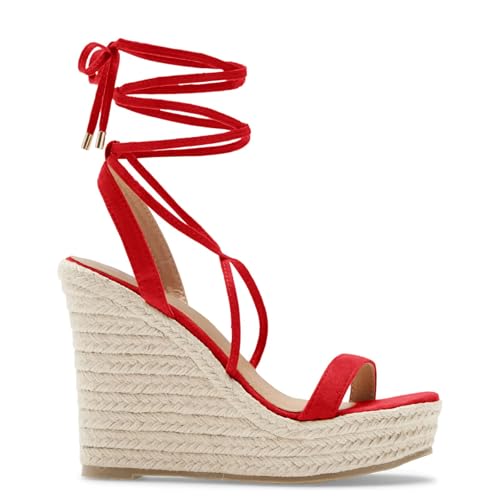Image of Coutgo Women's Espadrille Wedges Lace Up Platform Ankle Cross Strap Slingback Summer Dress Sandals