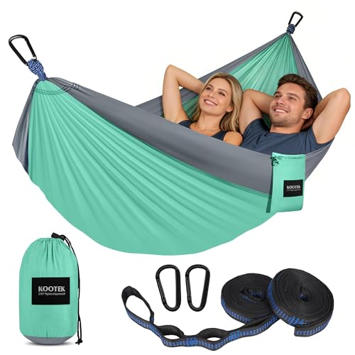 Kootek Camping Hammock 500 lbs Capacity, Portable Hammocks with Tree Straps & Attached Carry Bag, Camping Essentials Gear, Perfect for Outside Indoor Hiking Beach Backpack Travel