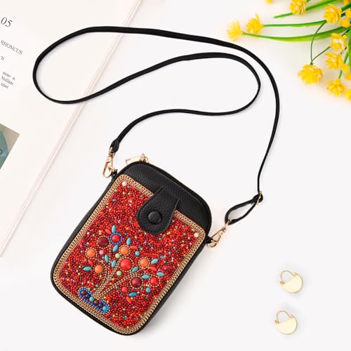 Image of Women's Small Crossbody Cell Phone Bag, Boho Colorful Beaded Purse Wallet with Handmade Cute Patterns