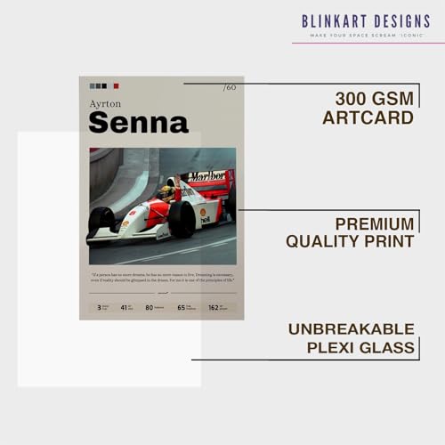 Image of BLINKART Ayrton Senna | F1 Racing Player | Synthetic Wood Photo Framed Wall Hanging Poster Room & Office Bedroom Living Boys And Girl Room Home Wall Hanging | Decorative Wall Art for Motorsport Fans | 13x10 Inches