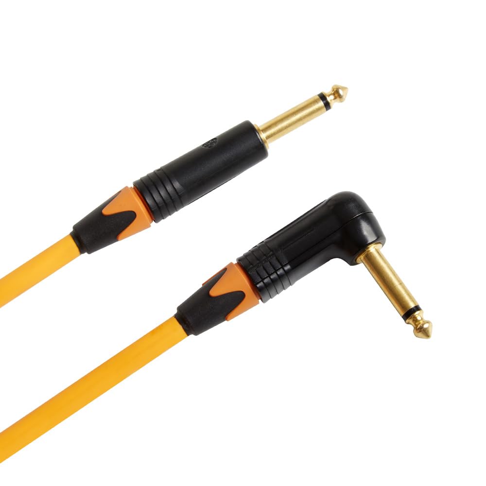 QUIK LOK - VITAMINA/C-A5 Jack Mono 90°/Jack Mono 5 mt, Cavo per strumenti musicali VITAMINA C, Connettori NEUTRIK: Jack Mono 90° / Jack Mono, Colore arancio, Lunghezza 5 mt