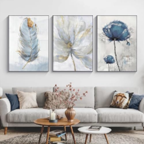 Toile florale art scandinave 20x35cm x3 avec cadre intérieur