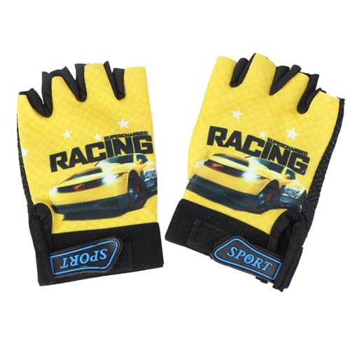 GALPADA Yellow Boy Girl's Half Finger Gloves Pattern Riding Running Gloves for Boys and Girls Premium Breathable Material for Outdoor Sports Activities