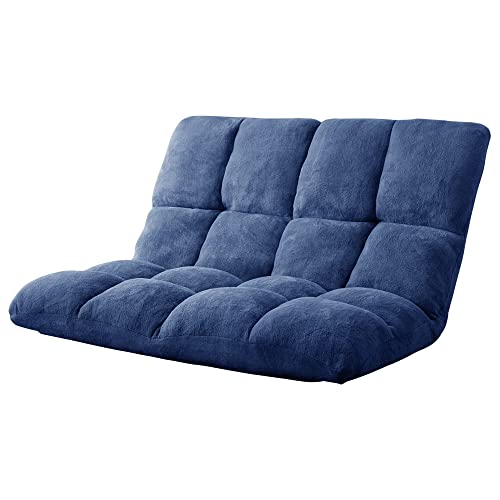 リコメン堂 座椅子 ソファ フロアソファ 2人掛け リクライニング 左右独立 ローソファ マイクロファイバー ネイビー