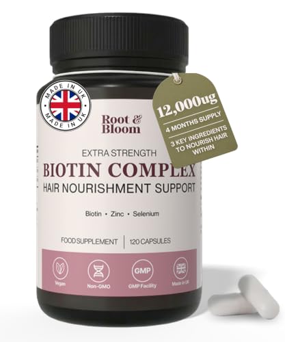 Image of Biotin Hair Growth Capsules for Women - 3-Ingredient Formula with Zinc and Selenium, High Strength 12000mcg Biotin - Vegan, Made in UK - Hair Vitamins for Hair Recovery Support - 4 Months Supply