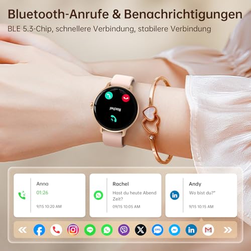 Smartwatch Damen Rund, 1.27" AMOLED Smart Watch mit Telefonfunktion, Fitnessuhr mit Pulsuhr Schlafmonitor Schrittzähler… – Ansicht 2
