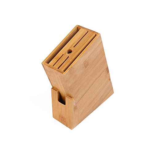 Kitchen Knife Block for Kitchen Counter Knife Block Holder Bamboo Wood Knife Block without Knives Wide Slots for Kitchen Knife Storage- Bamboo