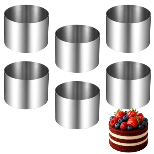 6 pcs Stainless Steel Cake Rings for Baking - 2.95x2.16 Inch Round Cake Ring Mold, Ring Molds for Baking & Cooking, Food Rings Mold