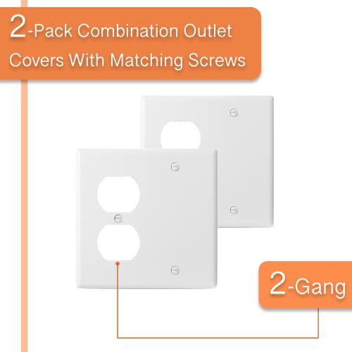 Bates- 2-Gang Combination Wall Plate, 2 Pack, 1 Duplex/1 Blank Standard Size, 2 Gang Wall Plate, Outlet Covers, Wall Plates, Outlet Wall Plate, Double Gang Wall Plate, Outlet Cover 2 Gang #TOP26