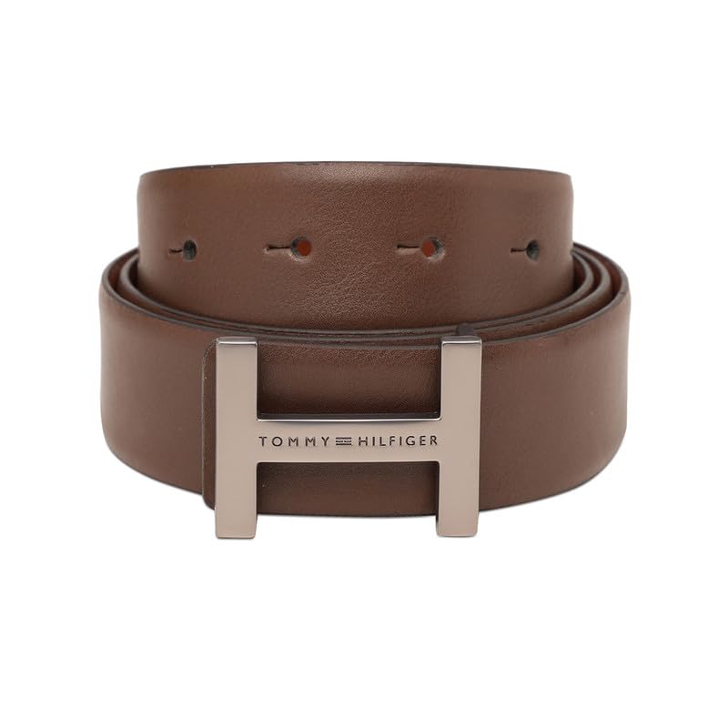 Image of Tommy Hilfiger Men'S Leather Reversible Belt Bulkeley - Matte Gunmetal H Buckle | Perfect For Formal And Casual Wear | Adjustable Waistband | Ideal For Gifting - S (80Cm)