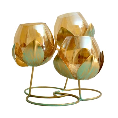 Image of Trio Lotus Bloom Glass T-Light Holder - I-89-GR