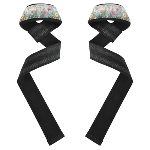 Nander Spring Flowers Wrist Straps for Weightlifting,Lifting Straps with Neoprene Cushioned Wrist Padded and Anti-Skid Silicone for Strength Training,Bodybuilding,Deadlifting