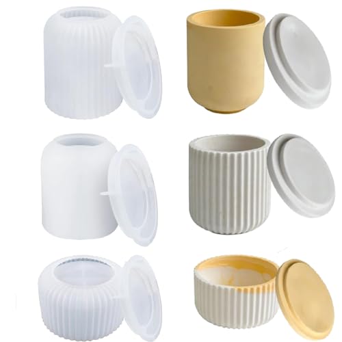 Cohentbliss 3 Piezas Molde para Velas de Silicona con Tapa Moldes para Tarros de Velas Moldes de Silicona de hormigón para Portavelas para Macetas, Decoración del Hogar