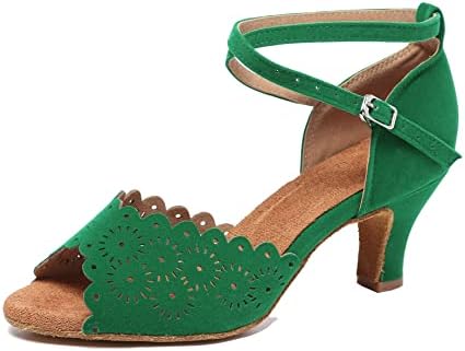 Minishion Women's Latin Salsa Floral Green Suede Dance Shoes Formal Party Sandals US 8