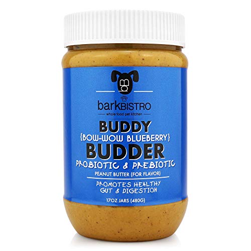 Bow-Wow Blueberry Buddy BUDDER (probiotic + prebiotic), 100% Natural Dog Peanut Butter, Healthy Peanut Butter Dog Treats, Dog Enrichment Supplement, Made in USA (17oz Jar)
