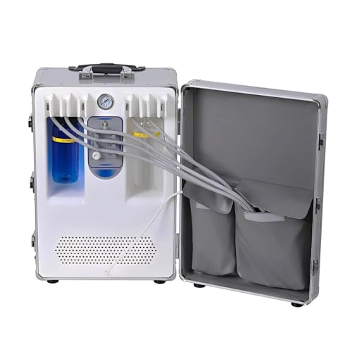 Portable Veterinary Dental Delivery Unit 4Holes with Air Compressor, Built-in Ultrasonic Scaler, Light Curing, Suction System for Veterinary Dental Clinic and Pet Clinic