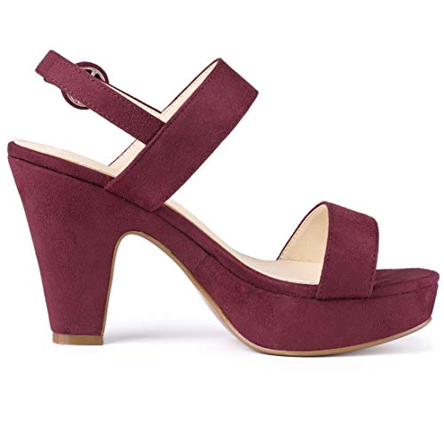 Allegra K Allegra K Women's Slingback Suede Platform Heels Burgundy Chunky Heel Sandals - 9 M US