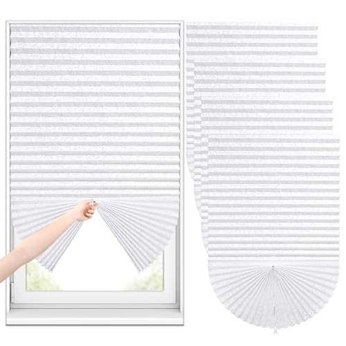 Sneulletoys No Drill Blinds for Windows,Temporary Patterned Blind,Easy Fit Self Adhesive Pleated Blinds Crop According to Size,Stick on Blind for Kitchen Bathroom Bedroom (White, 60W x 150H cm)