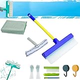 Squeegee, Window Cleaner with 47.3inch Extension Rod, Recyclable Silicone Window Squeegee Kit with Silicone Squeegee & Microfiber Scrubber, Easy to Clean Without Streaks (Blue)