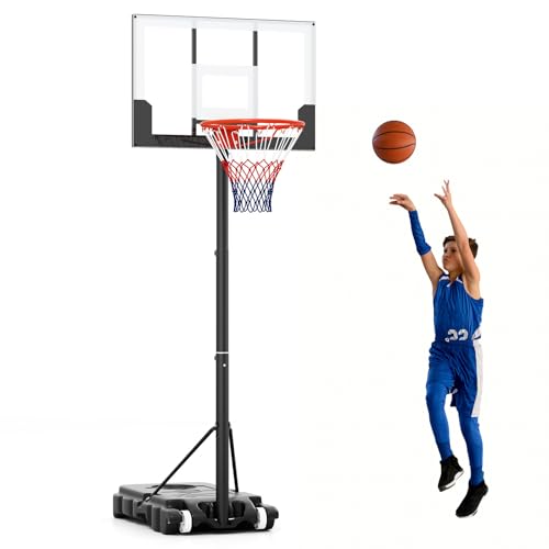 【Base PE Robusta】Dotato di una base stabile che può essere riempita con sabbia o acqua per una maggiore stabilità, questo sistema di canestro da basket rimane fermo e sicuro durante il gioco. Integrato con uno spazio per il pallone da basket, aiuta a mantenere il pallone al suo posto durante la pausa.