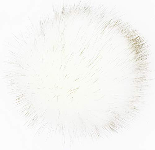 SUSULU Pack of 12 Fluffy Faux Fox Fur Pompoms with Elastic Cord for Knitting Hats Accessories,4.7inch (Cream White with Brown Tip)