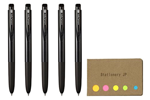 Signo Rt1 Retractable Gel Ink Pen, Ultra Micro Point 0.28Mm, Rubber Grip, Black Ink, 5-Pack, Sticky Notes Value Set #TOP30